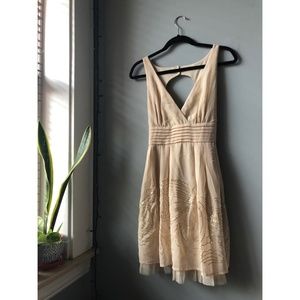 Cream Sequin V-Neck Open Back Dress